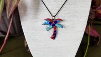 Handmade Palm Tree Cloisonne Enameled Pendant - "Coconut Sky"