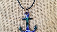 Handmade Anchor Painted Enameled Pendant - "Seafoam"
