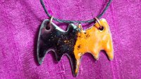 Handmade Bat Enameled Copper Pendant, Halloween, Day of the Dead- "Split Intentions"