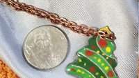 Handmade Christmas Tree Copper Enameled Disk Pendant, Holiday Jewelry