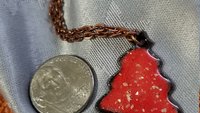 Handmade Christmas Tree Copper Enameled Disk Pendant, Holiday Jewelry