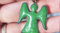 Handmade Christmas or Guardian Angel Copper Enameled Disk Pendant, Holiday Jewelry