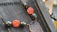 Hammered Oxidized Copper Coffin and Czech Glass Necklace