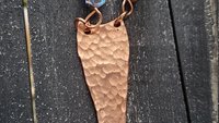 Bright Hammered Mermaid Tail Copper Pendant with Mother of Pearl and Abalone Shell on Black Cord