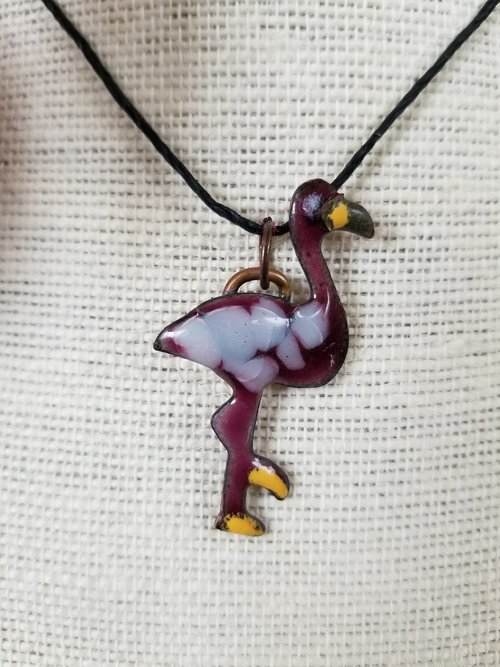Handmade Flamingo Cloisonne Enameled Pendant - "Ruffled"