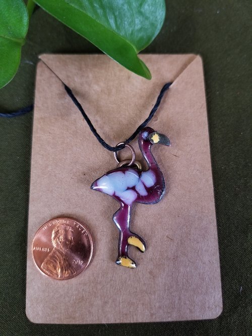 Handmade Flamingo Cloisonne Enameled Pendant - "Ruffled"