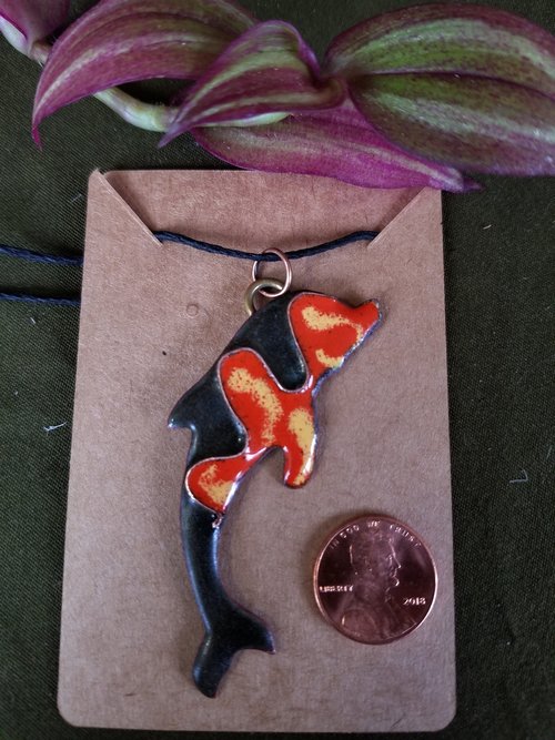 Handmade Dolphin Cloisonne Enameled Pendant - "Tiger Style"