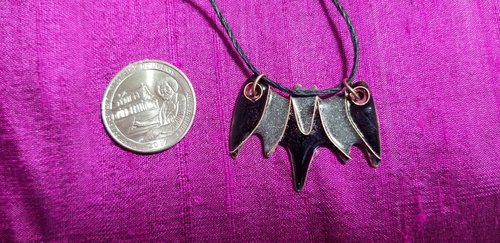 Handmade Bat Cloisonne Enameled Copper Pendant, Halloween, Day of the Dead- "I am Darkness"