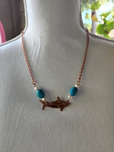 Hammered Shark with Genuine Turquoise and Freshwater Pearls