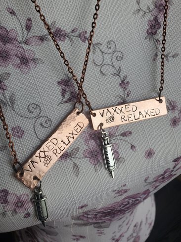 Hand Stamped Copper Necklace: "Vaxxed and Relaxed"